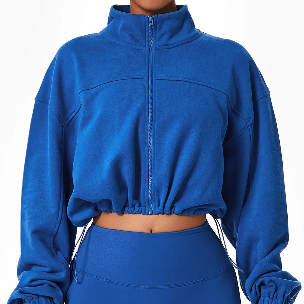 Long Sleeve Loose Workout Gym Women Athletic Zip up Crop Running Jacket